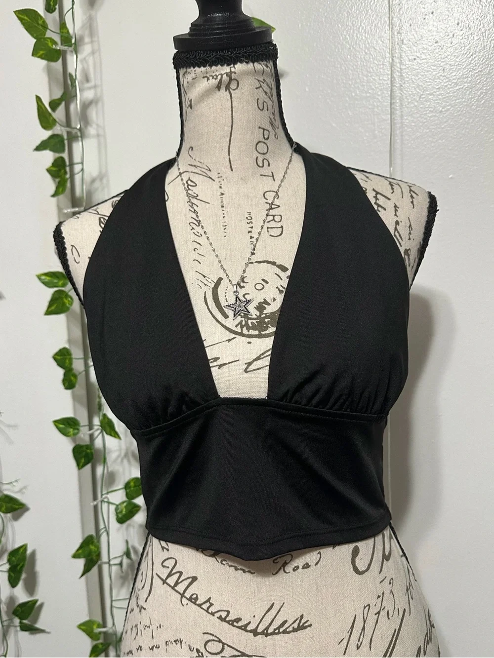 Divided Black Halter Crop Top with Branded Tag - Picture 1 of 4